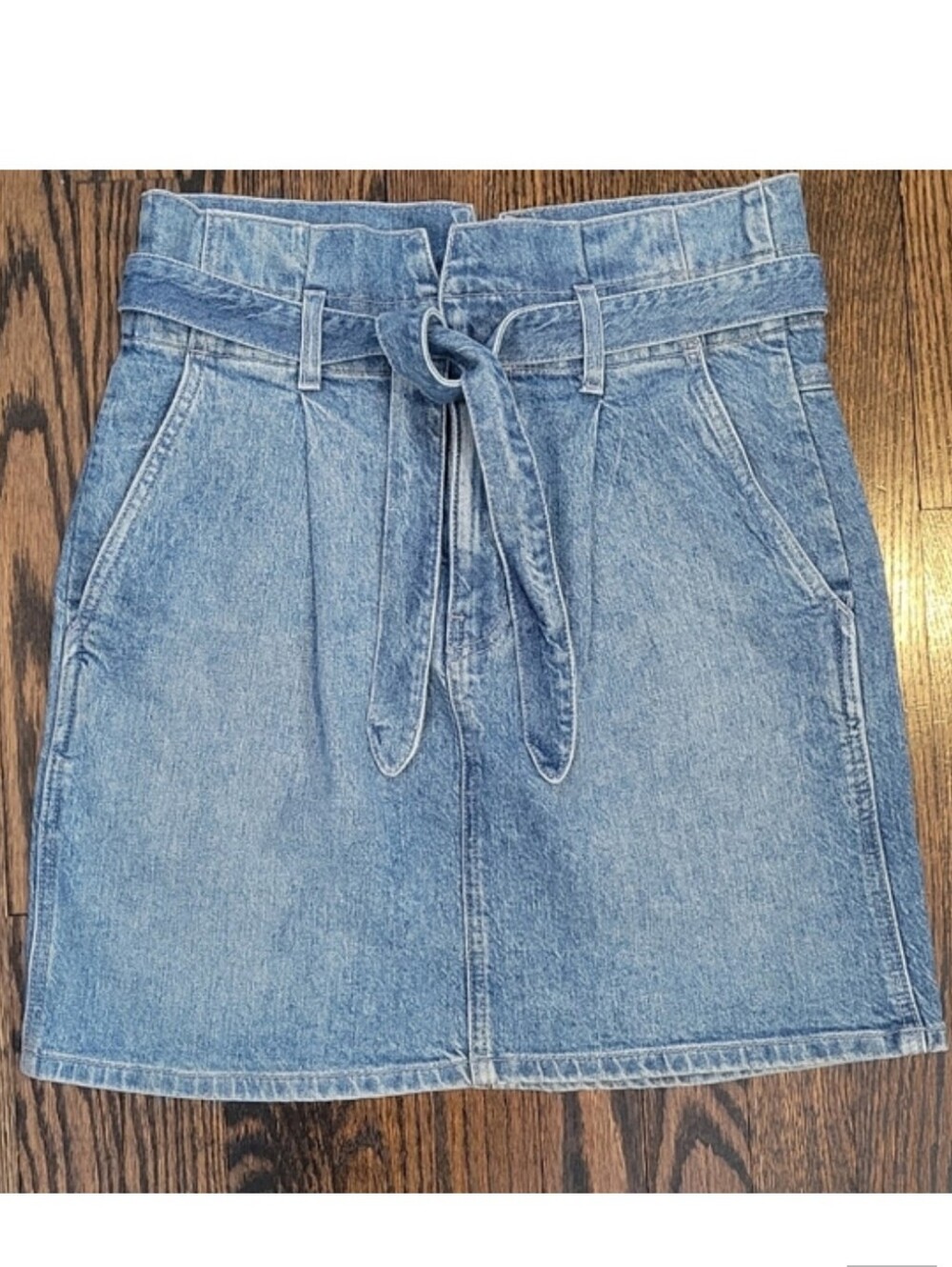 Reformation Jeans Sandia Mini Skirt Denim Paperbag Tie Waist Zipper, Size 6